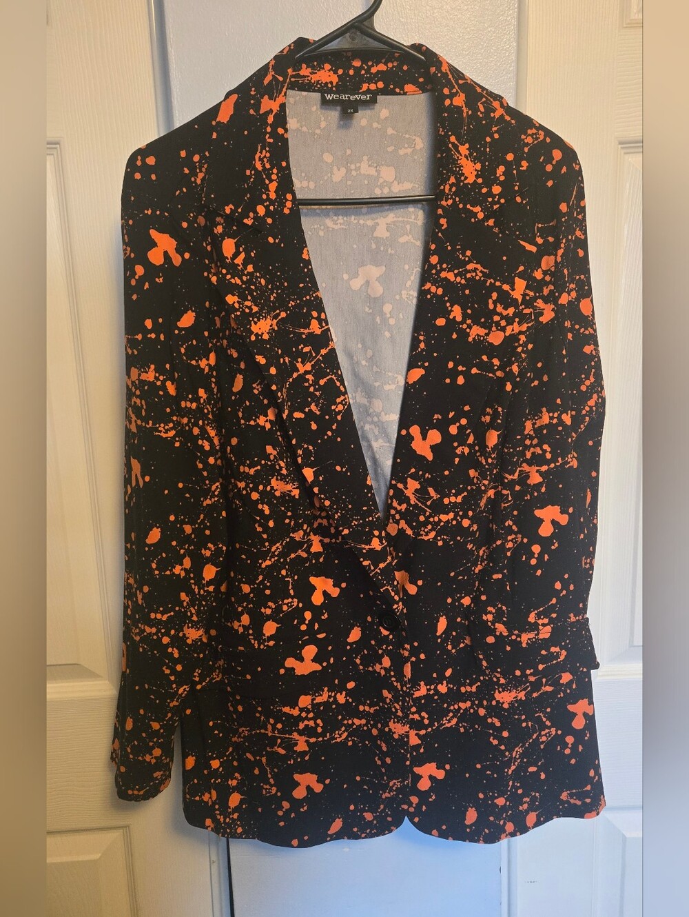 Black Blazer with Orange Paint-Splash Print